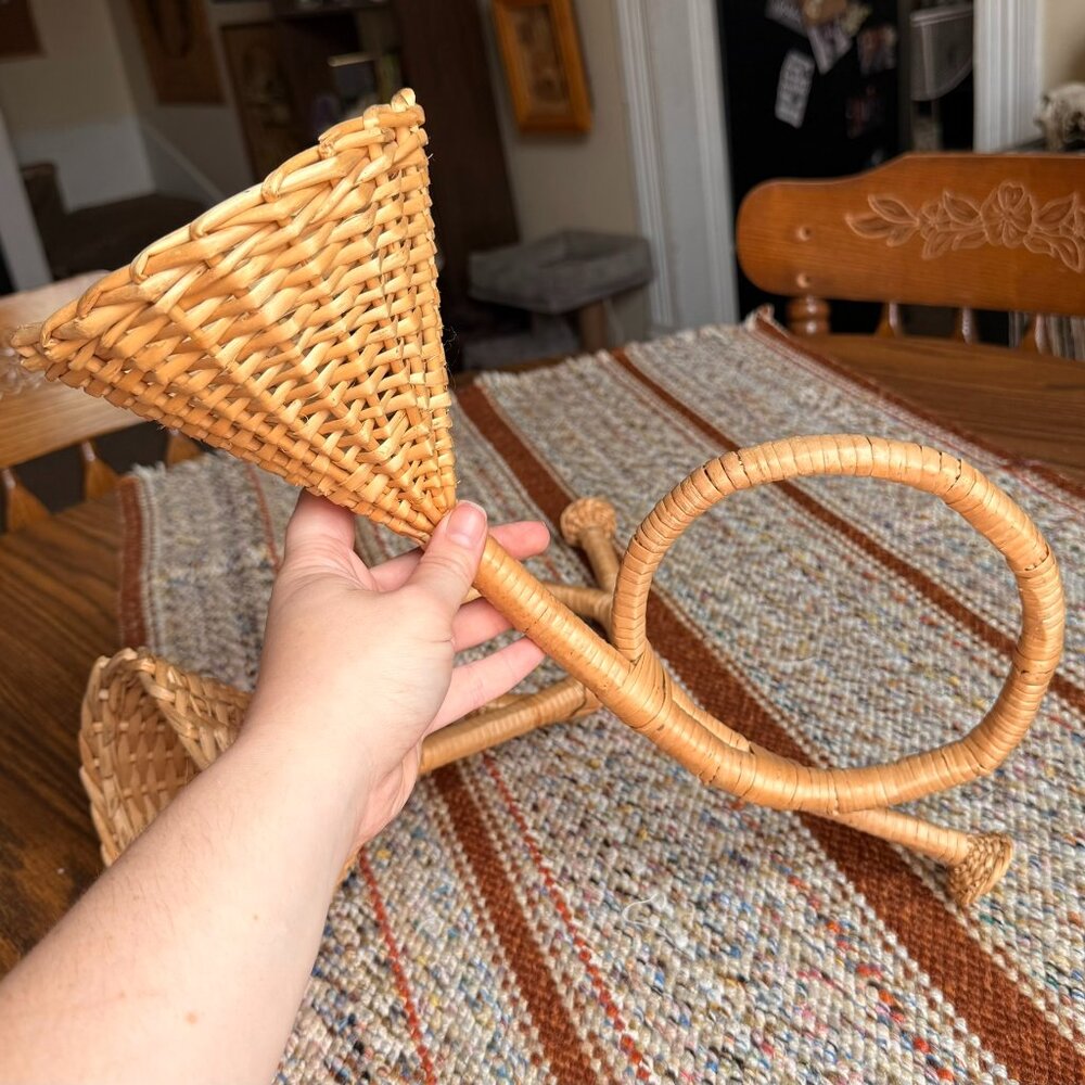 ONE - Vintage 1980s Wicker / Rattan French Horn Shaped Basket